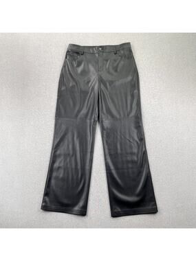 MANGO Faux Leather Pants Womens 10 Black Straight Leg Trouser High Waist Urban